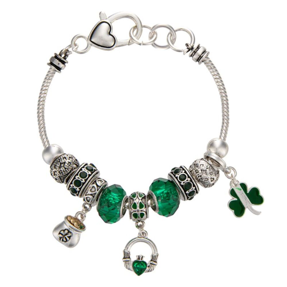 Landau Silver-Tone Lucky Charm Bracelet with Green Accents Shamrock Pot of Gold